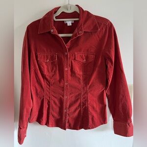Loft Burnt Red Cotton Corduroy Button-Up Shirt Long Sleeve Size 10